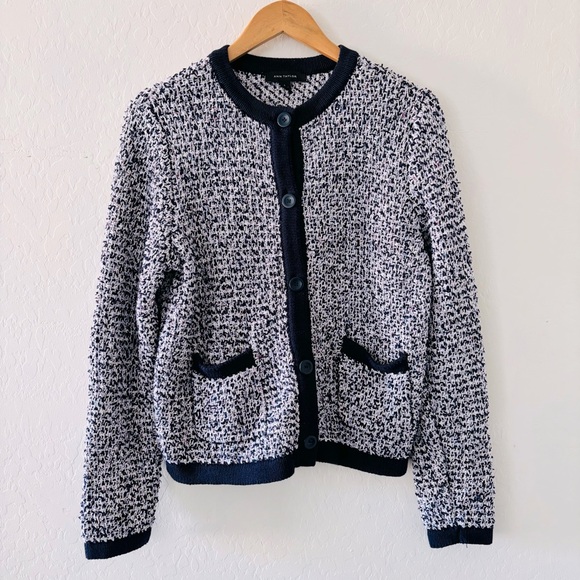 Ann Taylor Sweaters - Ann Taylor Purple Navy Button Up Tweed Cardigan Jacket Large Formal Business Top